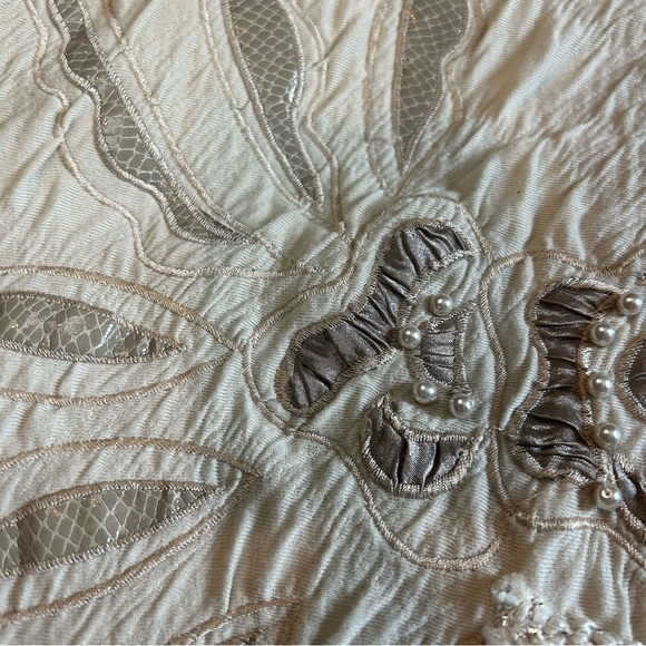 Vintage Adolfo Collectibles Pearl Embroidered‎ Crinkle Knit Top L - Picture 6 of 12